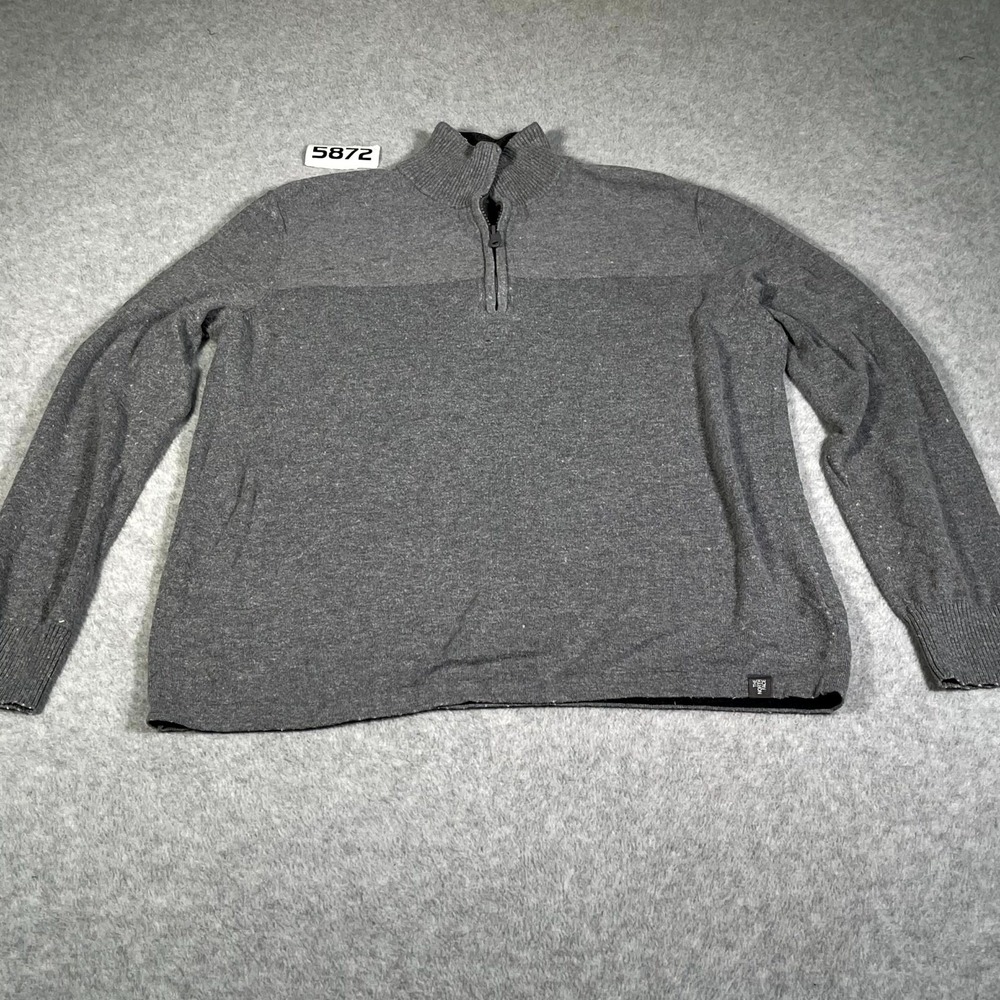 The North Face Sweater Mens Large Gray Quarter Zip Cotton Pullover Mock Neck